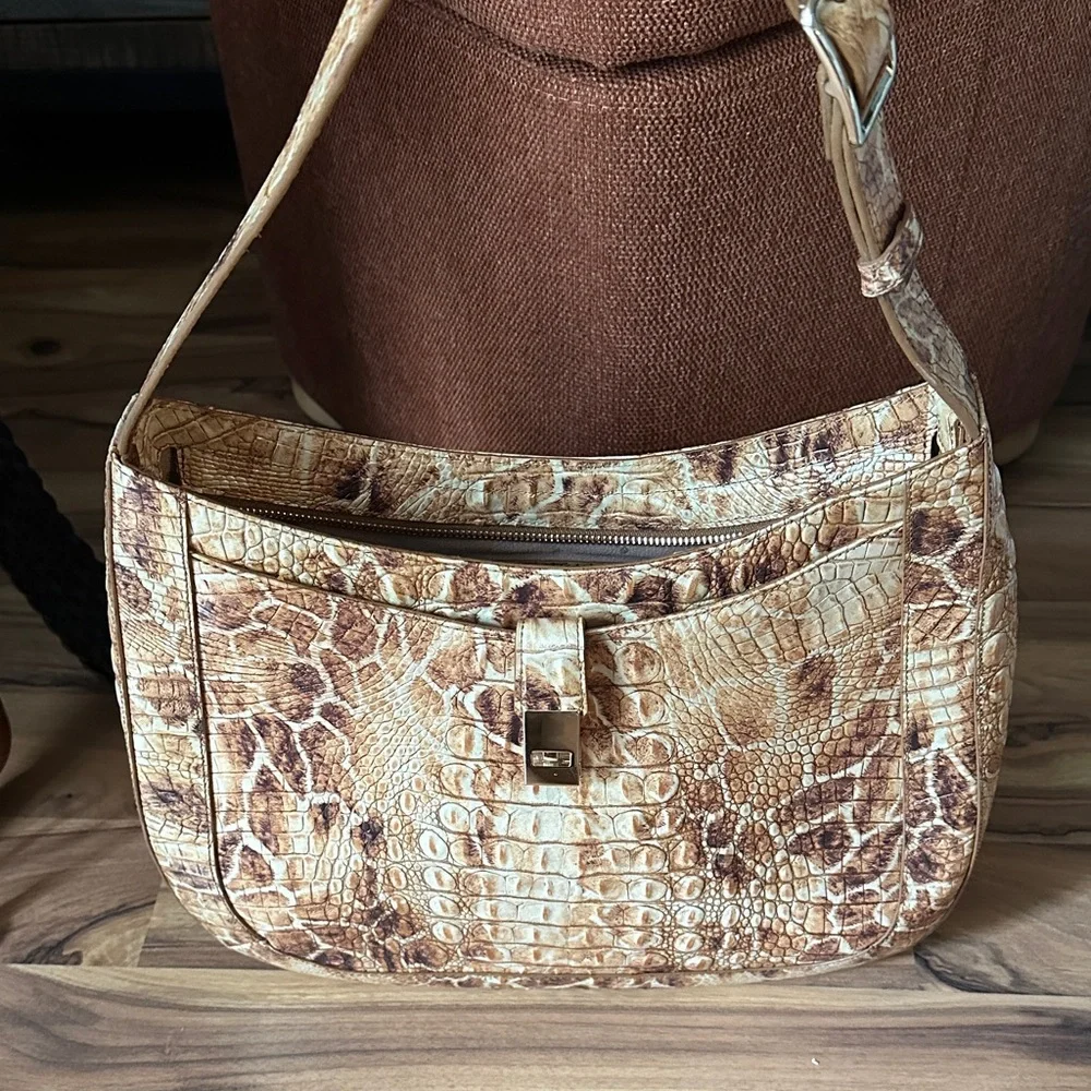 Brahmin Tan Brown Croc-Embossed Shoulder Bag - Picture 4 of 5